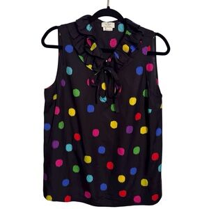 Kate Spade Size Large Colorful Polka Dot Ruffle Blouse Top Sleeveless Silk Blend